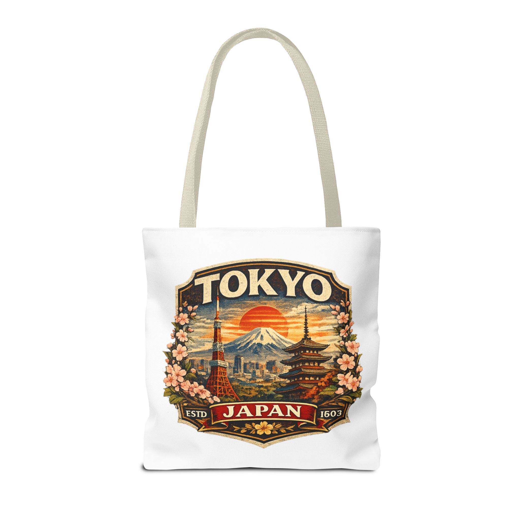 Tokyo Japan Scenic Tote Bag – Vintage Mount Fuji & Cherry Blossom Travel Tote