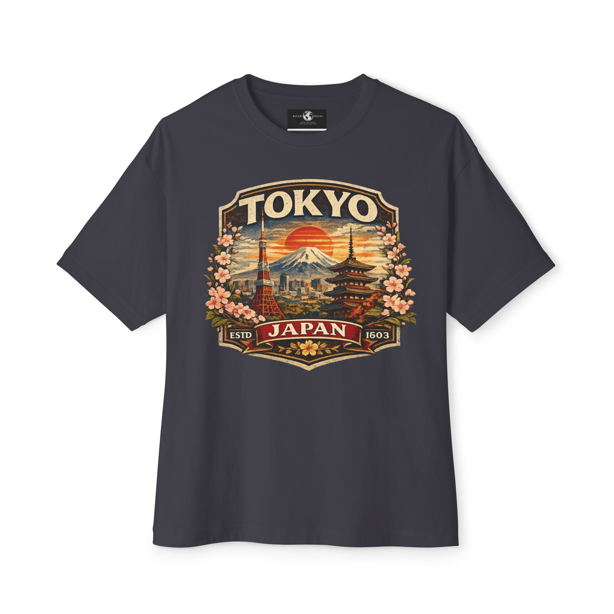 Tokyo Japan Vintage Badge Tee — Retro Mount Fuji & Sakura Graphic T-Shirt