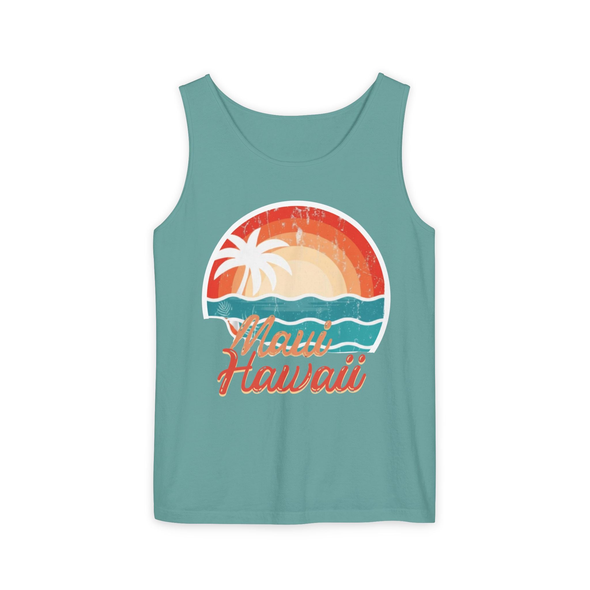 Maui Hawaii Retro Sunset Tank Top — Vintage Palm Beach Vacation Tee