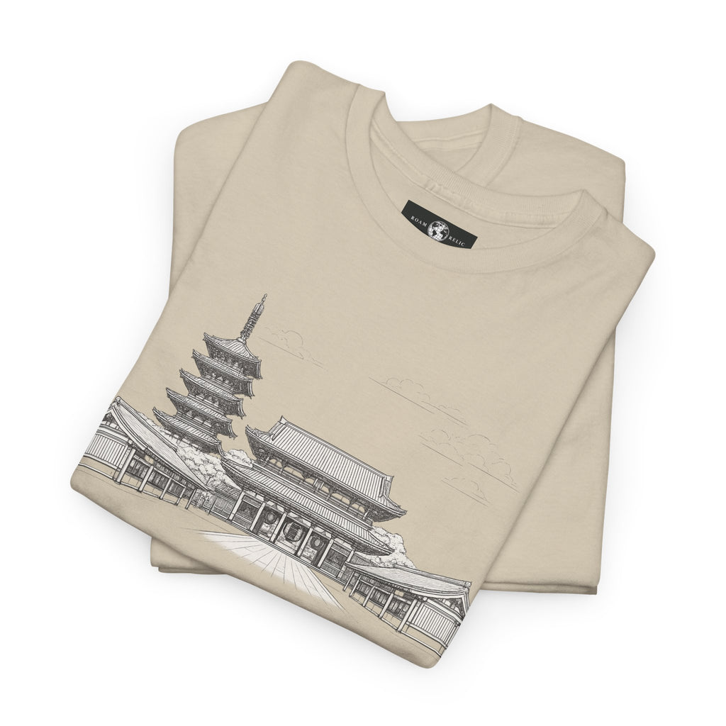 Senso‑ji Temple Outline Tee — Asakusa Japan Travel Graphic Shirt