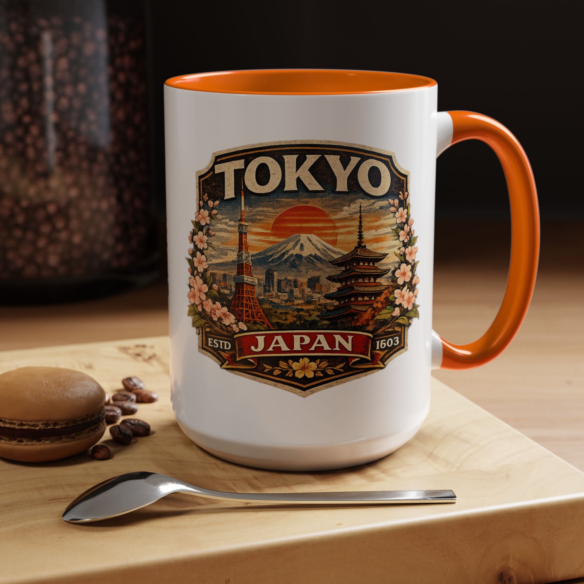 Tokyo Japan Accent Coffee Mug – Vintage Mount Fuji & Sakura Travel Souvenir (11/15oz)