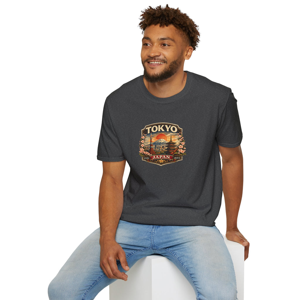 Tokyo Japan Vintage Badge T-Shirt — Mt. Fuji & Pagoda Travel Souvenir Tee