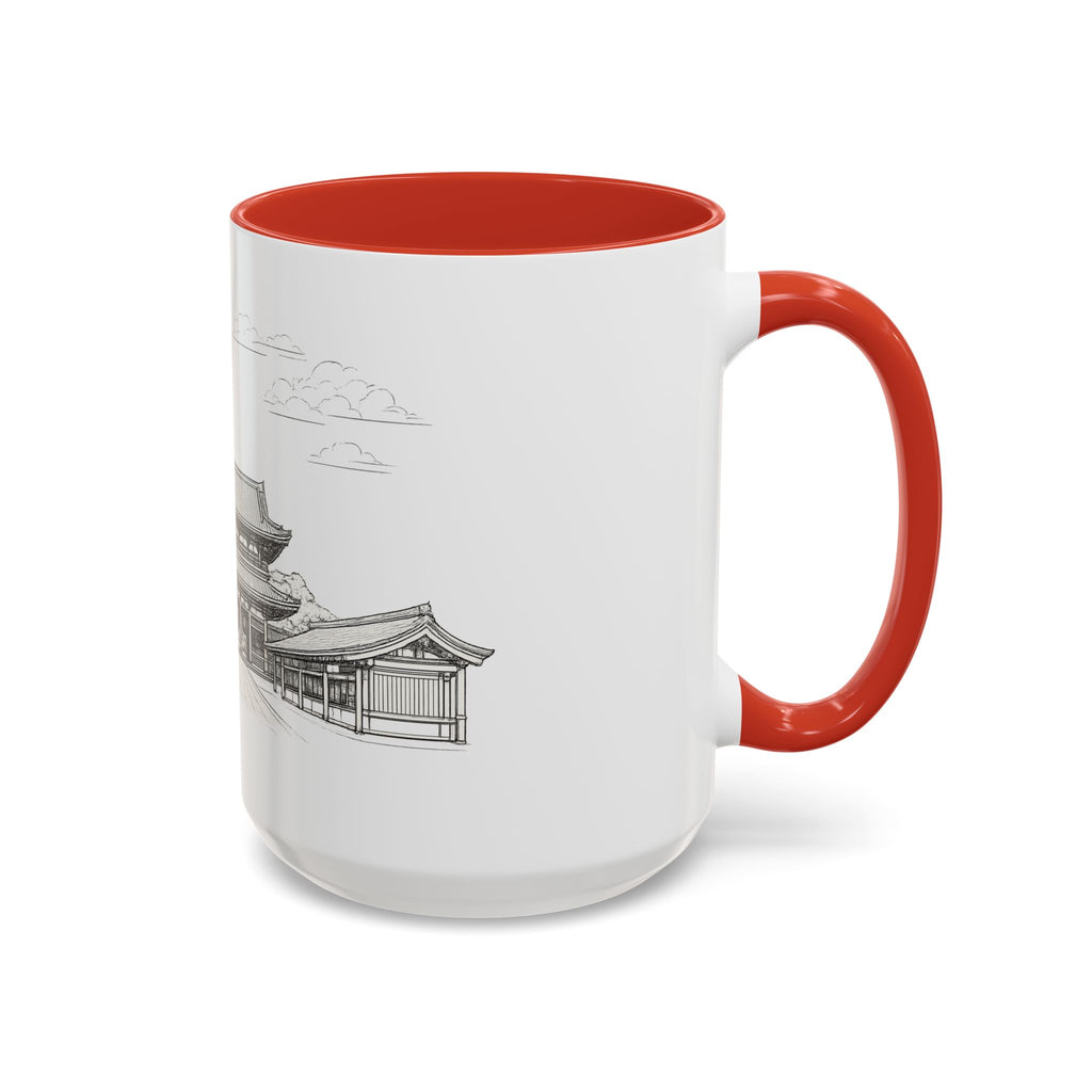 Senso-ji Temple Accent Coffee Mug — Asakusa Japan Minimal Outline Design (11/15oz)