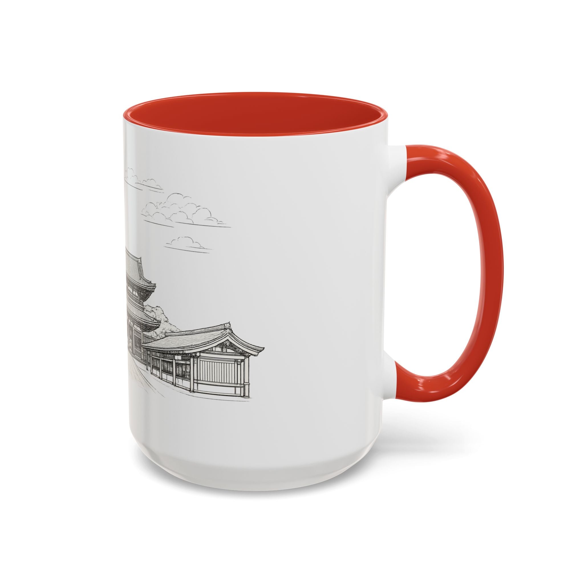Senso-ji Temple Accent Coffee Mug — Asakusa Japan Minimal Outline Design (11/15oz)