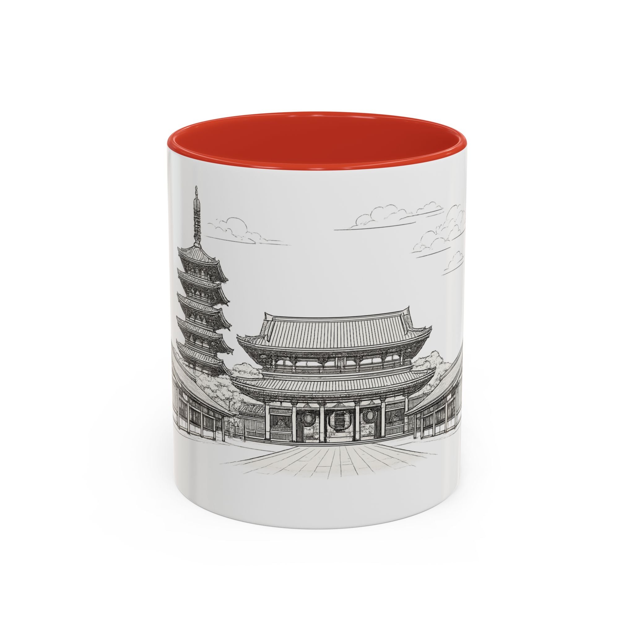 Senso-ji Temple Accent Coffee Mug — Asakusa Japan Minimal Outline Design (11/15oz)