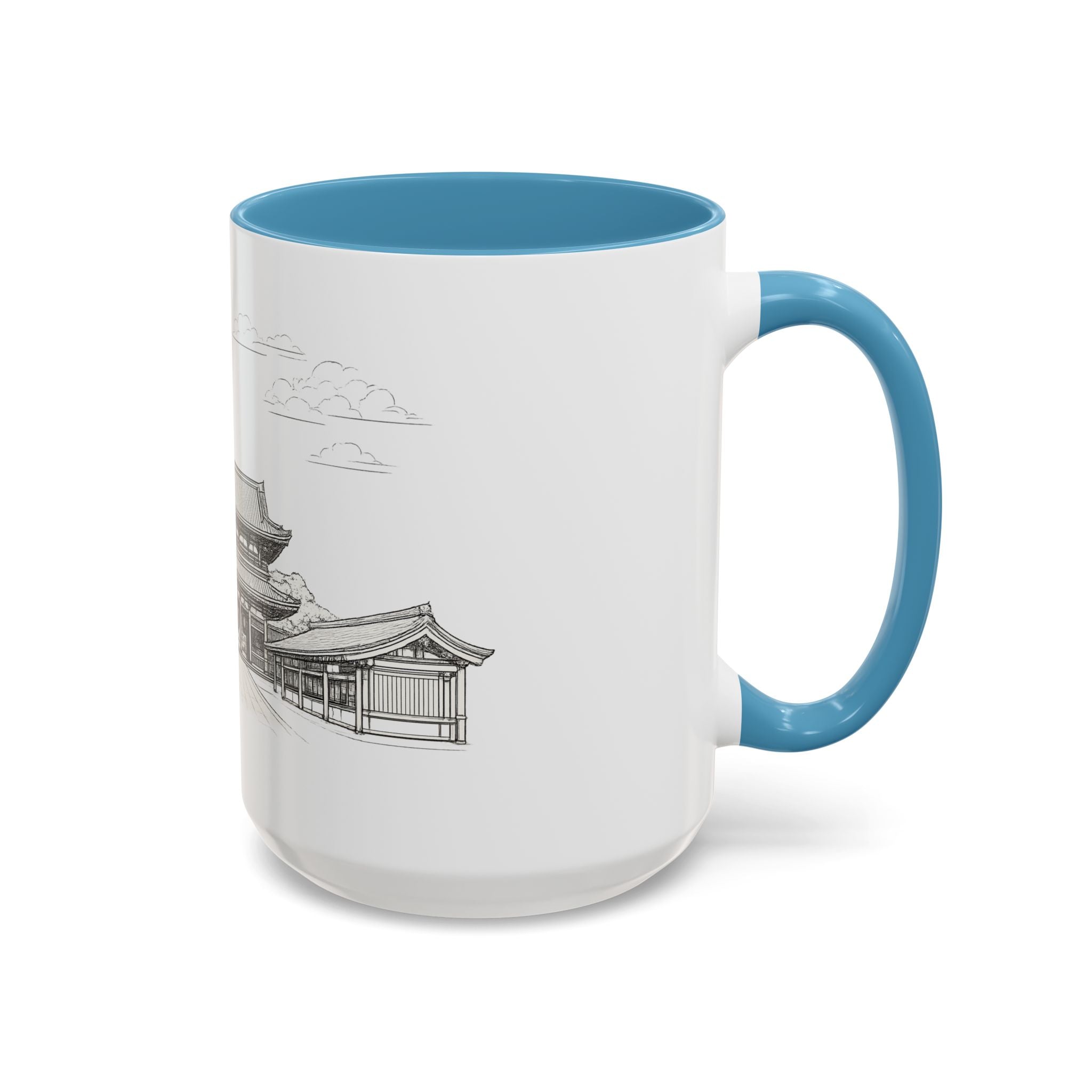 Senso-ji Temple Accent Coffee Mug — Asakusa Japan Minimal Outline Design (11/15oz)