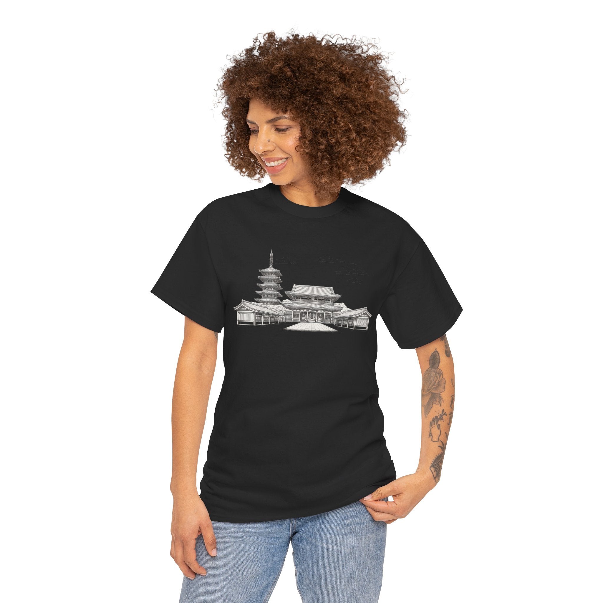 Senso‑ji Temple Outline Tee — Asakusa Japan Travel Graphic Shirt