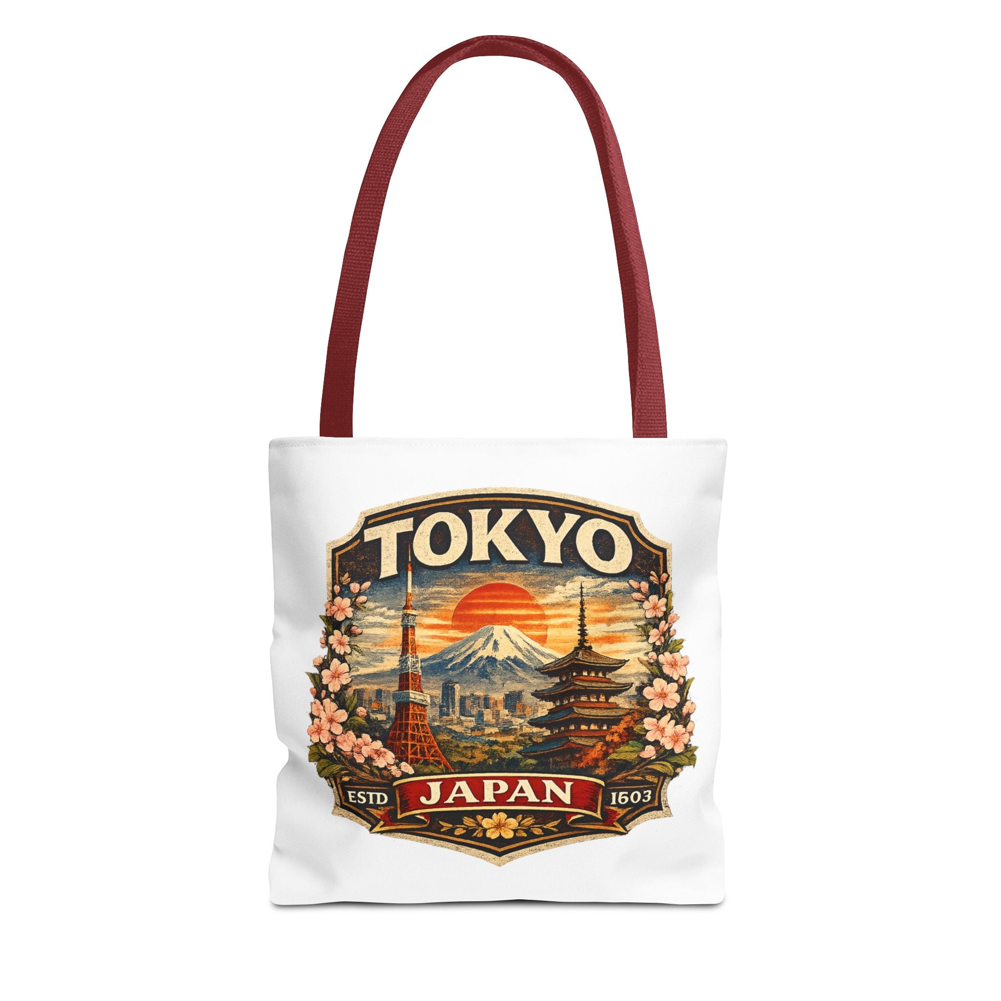 Tokyo Japan Scenic Tote Bag – Vintage Mount Fuji & Cherry Blossom Travel Tote