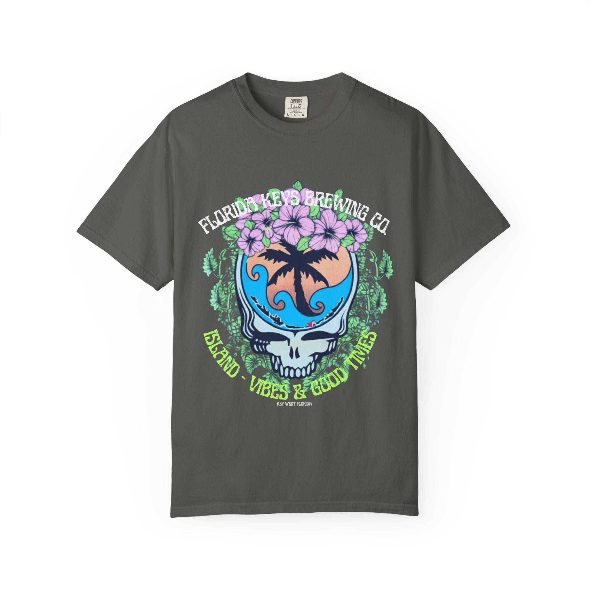 Island Vibes Skull T-Shirt — "Island Vibes & Good Times" Tropical Graphic Tee - Key West