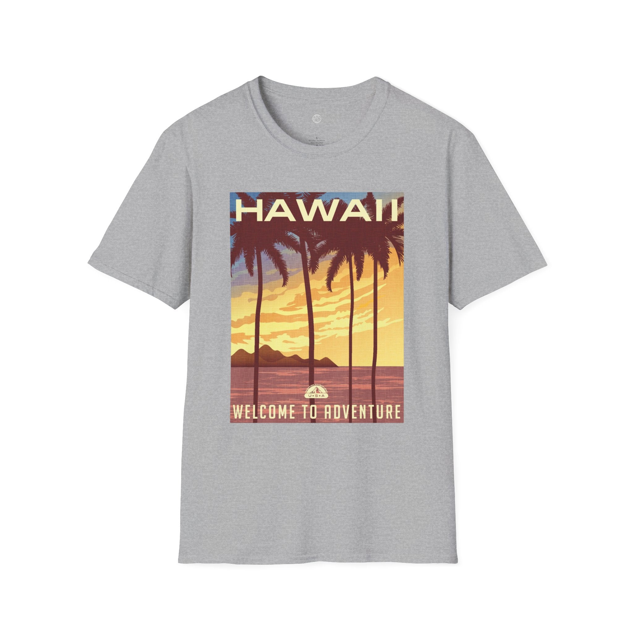 Hawaii Sunset T-Shirt — "Welcome to Adventure" Vintage Palm Beach Tee