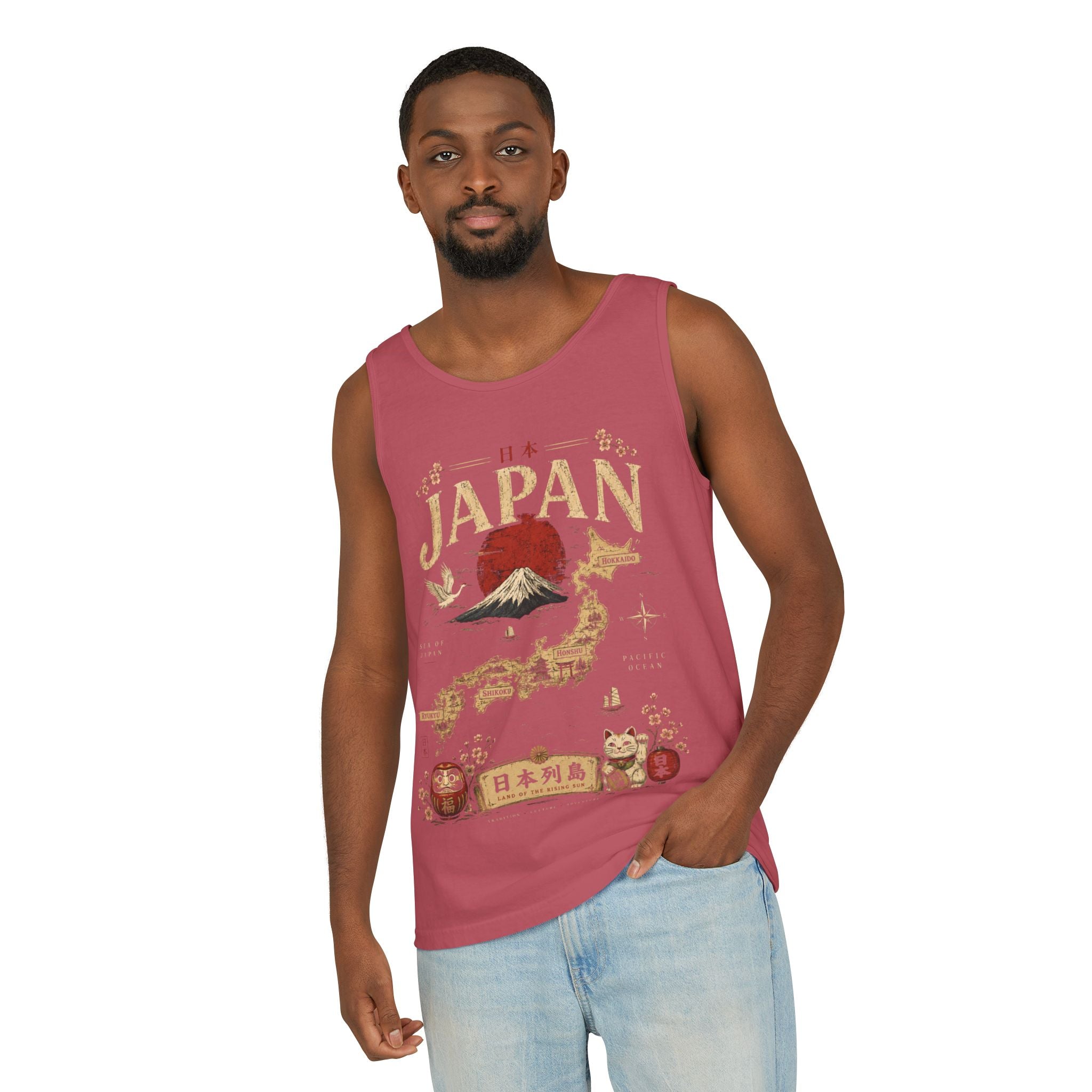 Japan Vintage Travel Tank Top — Mount Fuji & Lucky Cat Graphic