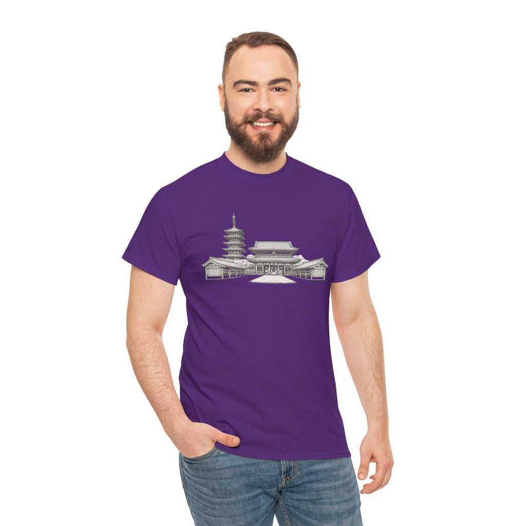 Senso‑ji Temple Outline Tee — Asakusa Japan Travel Graphic Shirt