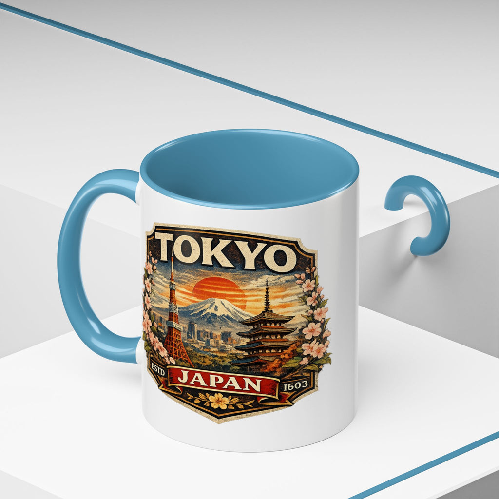 Tokyo Japan Accent Coffee Mug – Vintage Mount Fuji & Sakura Travel Souvenir (11/15oz)