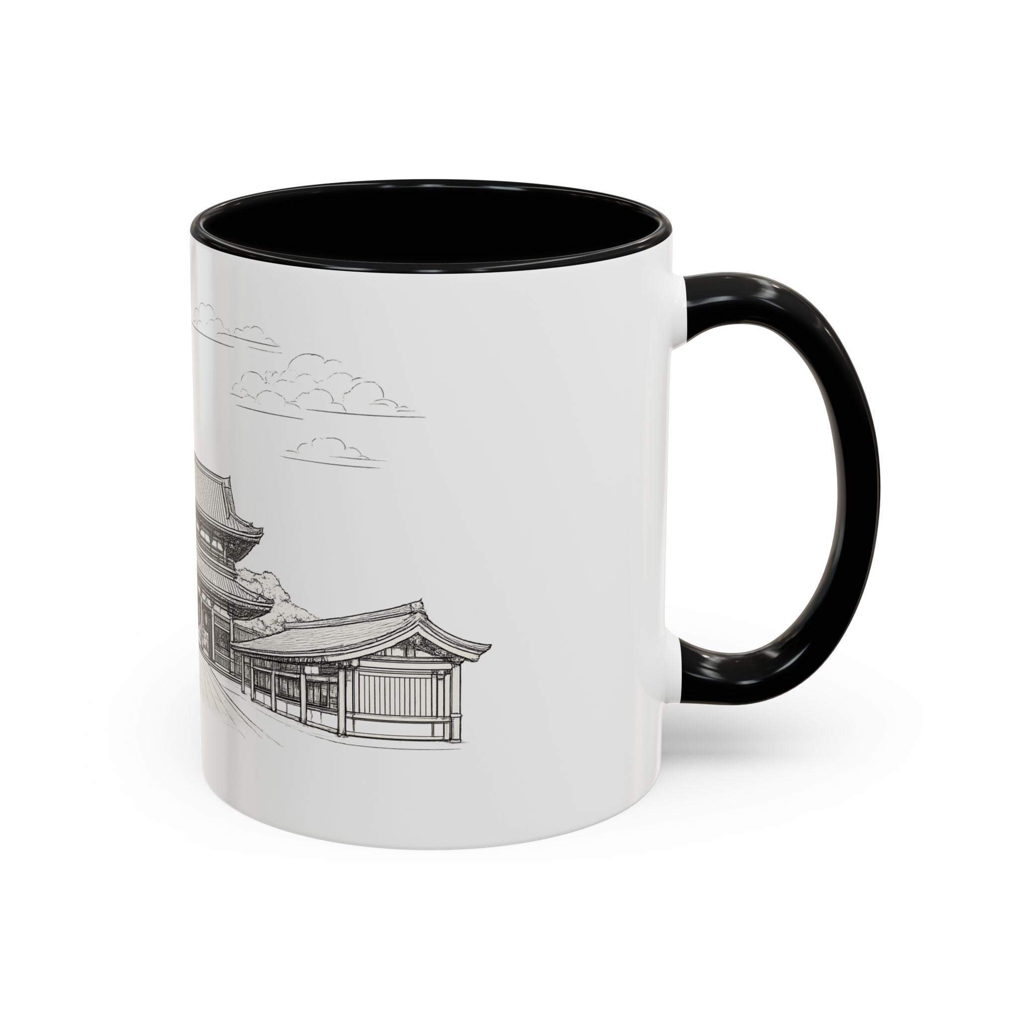 Senso-ji Temple Accent Coffee Mug — Asakusa Japan Minimal Outline Design (11/15oz)
