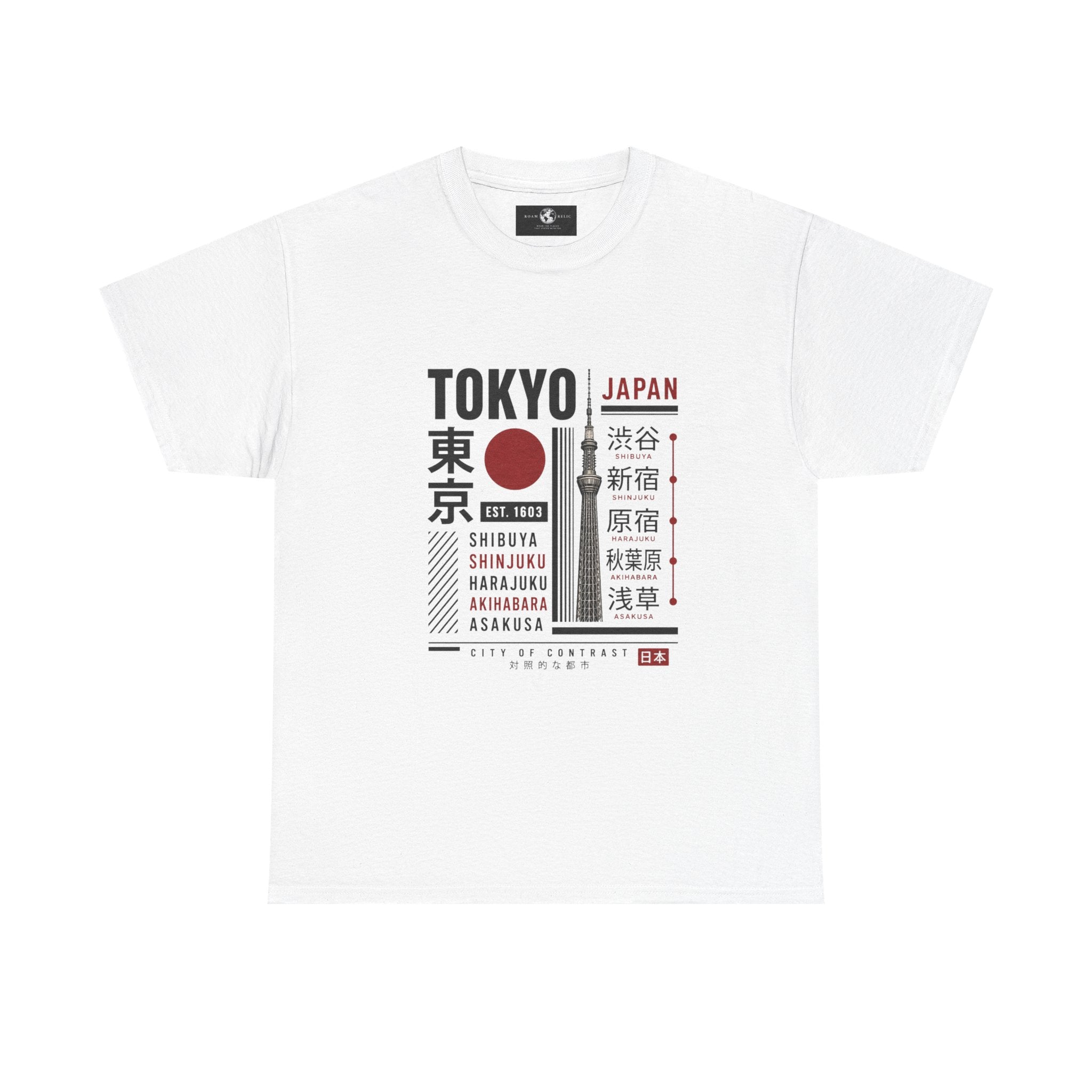 Tokyo Japan Graphic T-Shirt – Kanji City Names & Red Sun Travel Tee