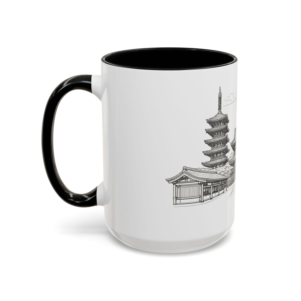 Senso-ji Temple Accent Coffee Mug — Asakusa Japan Minimal Outline Design (11/15oz)