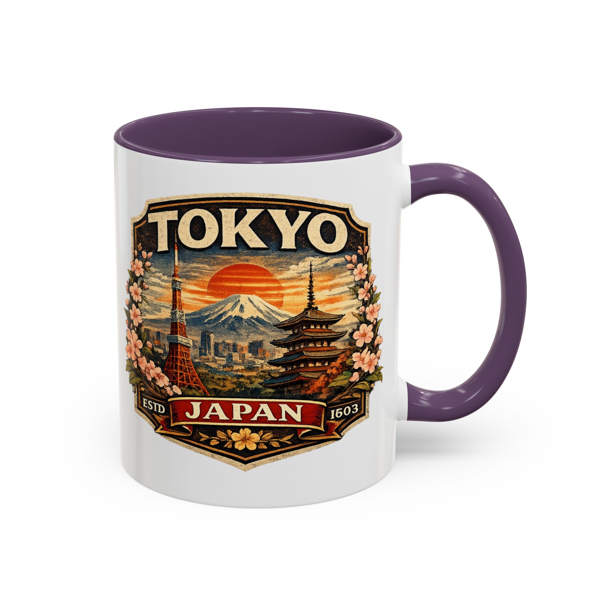 Tokyo Japan Accent Coffee Mug – Vintage Mount Fuji & Sakura Travel Souvenir (11/15oz)