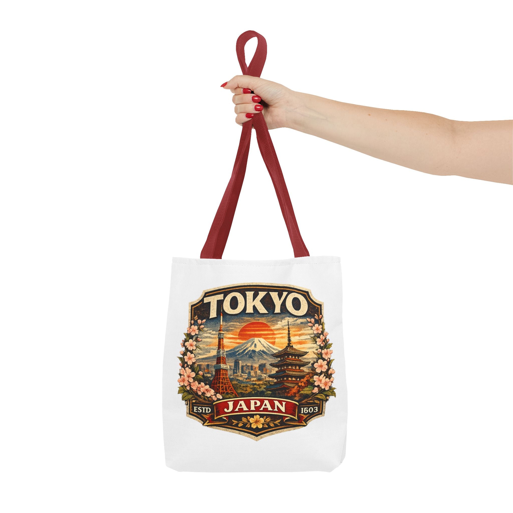 Tokyo Japan Scenic Tote Bag – Vintage Mount Fuji & Cherry Blossom Travel Tote