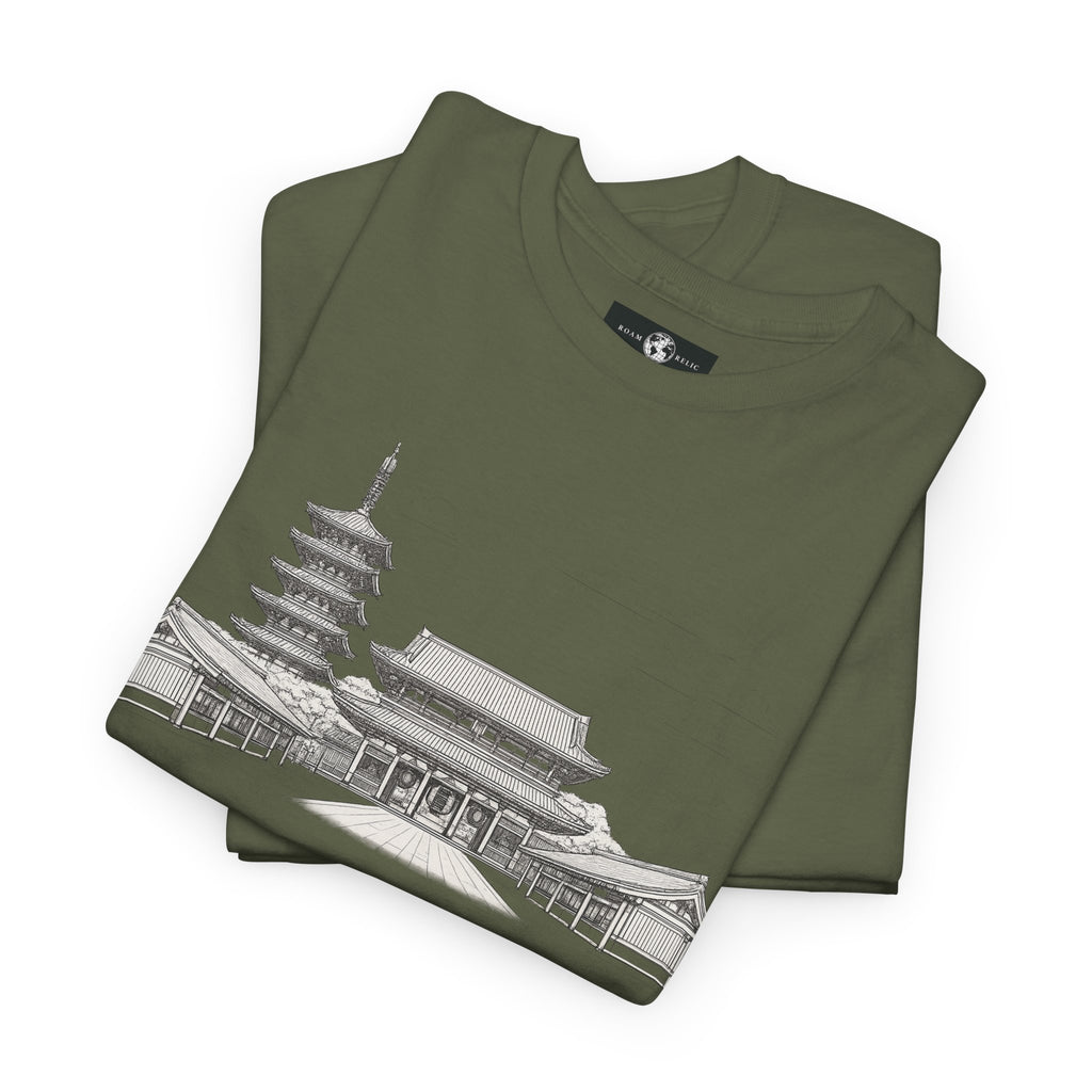 Senso‑ji Temple Outline Tee — Asakusa Japan Travel Graphic Shirt