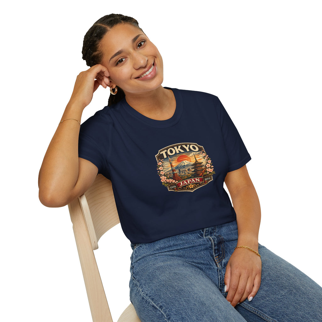 Tokyo Japan Vintage Badge T-Shirt — Mt. Fuji & Pagoda Travel Souvenir Tee