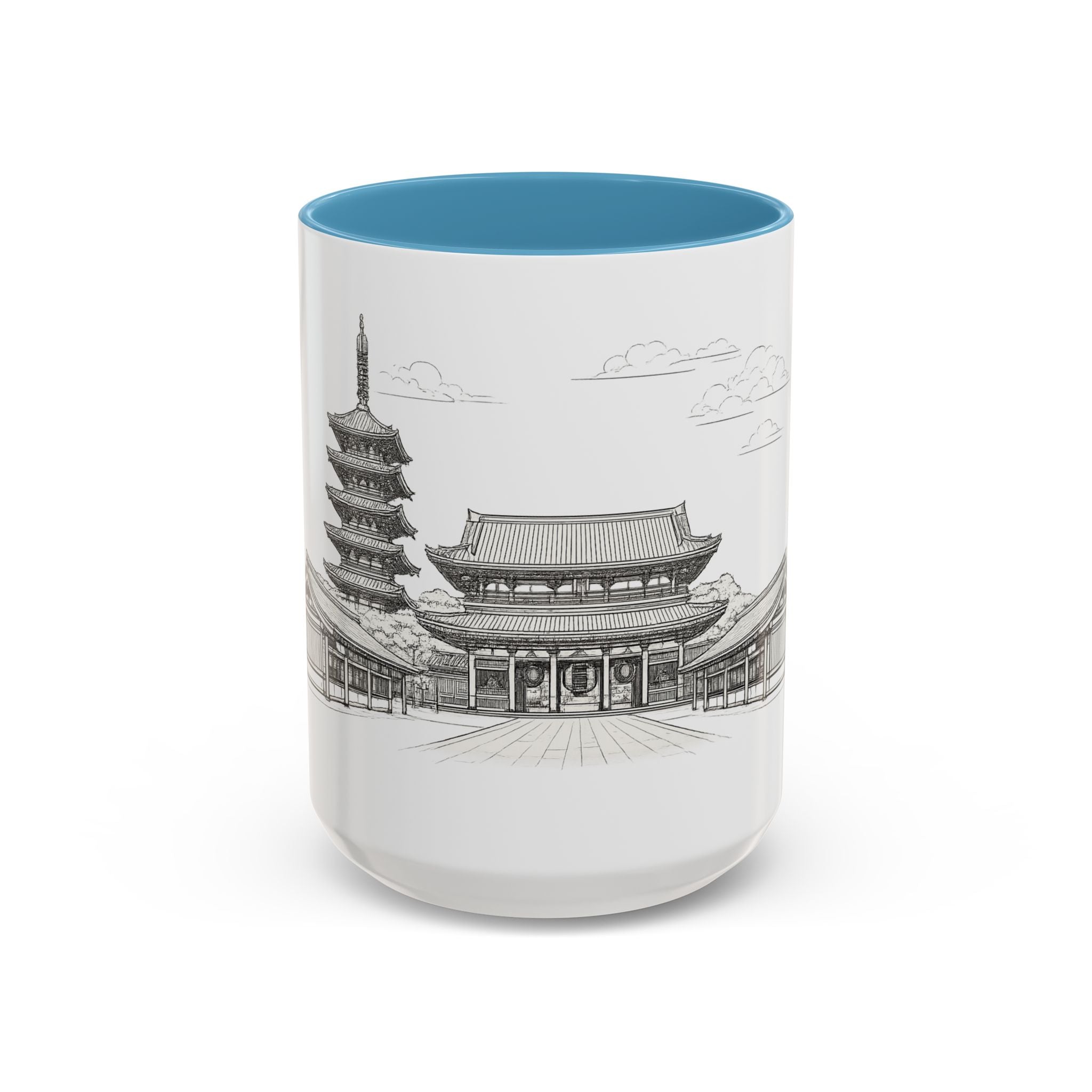 Senso-ji Temple Accent Coffee Mug — Asakusa Japan Minimal Outline Design (11/15oz)