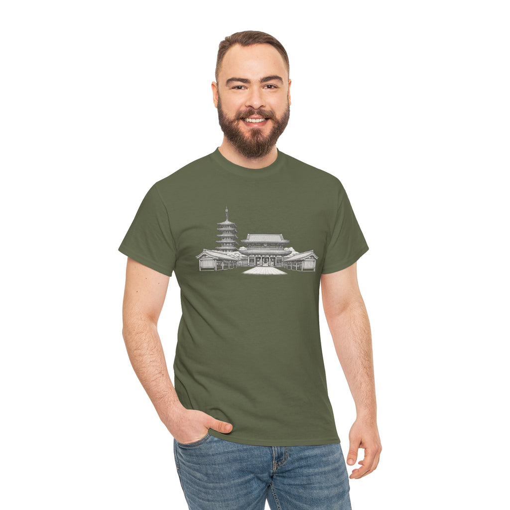 Senso‑ji Temple Outline Tee — Asakusa Japan Travel Graphic Shirt