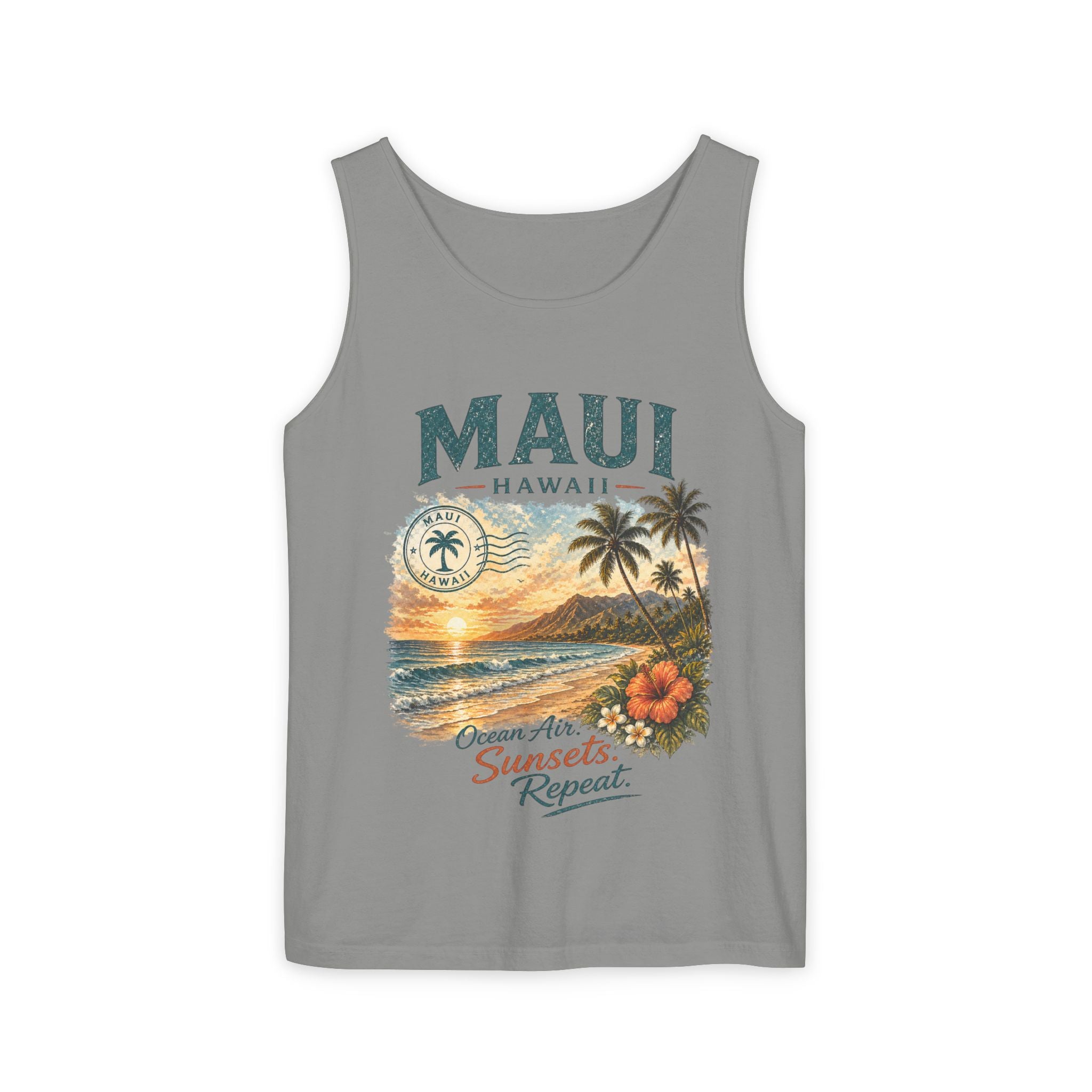 Maui Hawaii Tank Top — Ocean Air Sunsets Repeat Beach Graphic