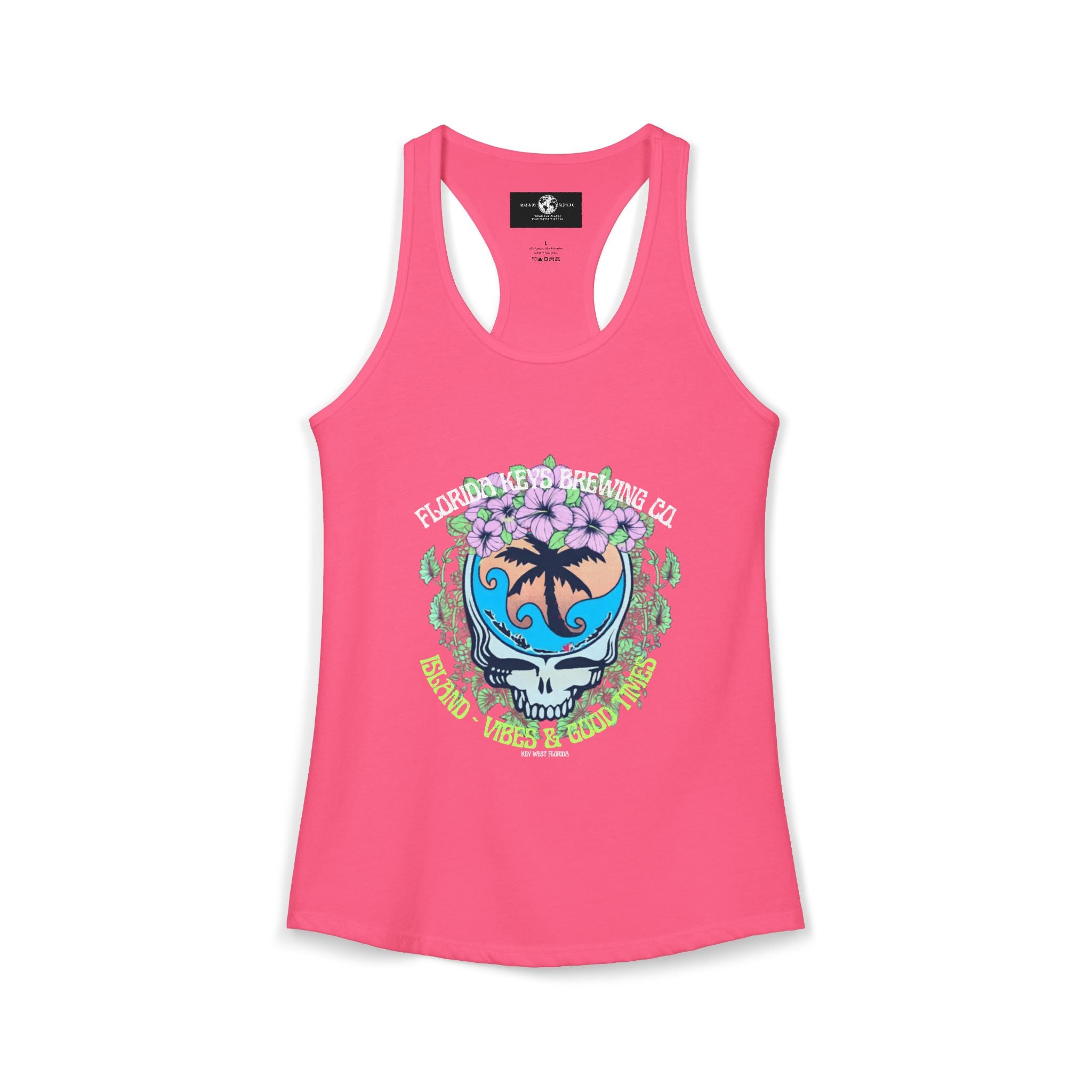 Island Vibes & Good Times Racerback Tank — Tropical Skull Graphic