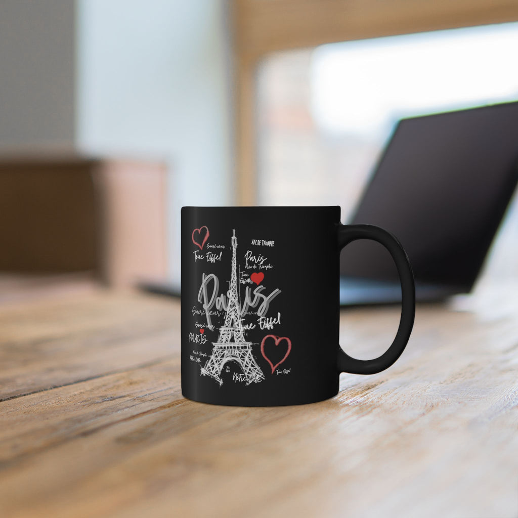 Paris Eiffel Tower Heart Black Mug — Romantic France Coffee Cup (11oz/15oz)