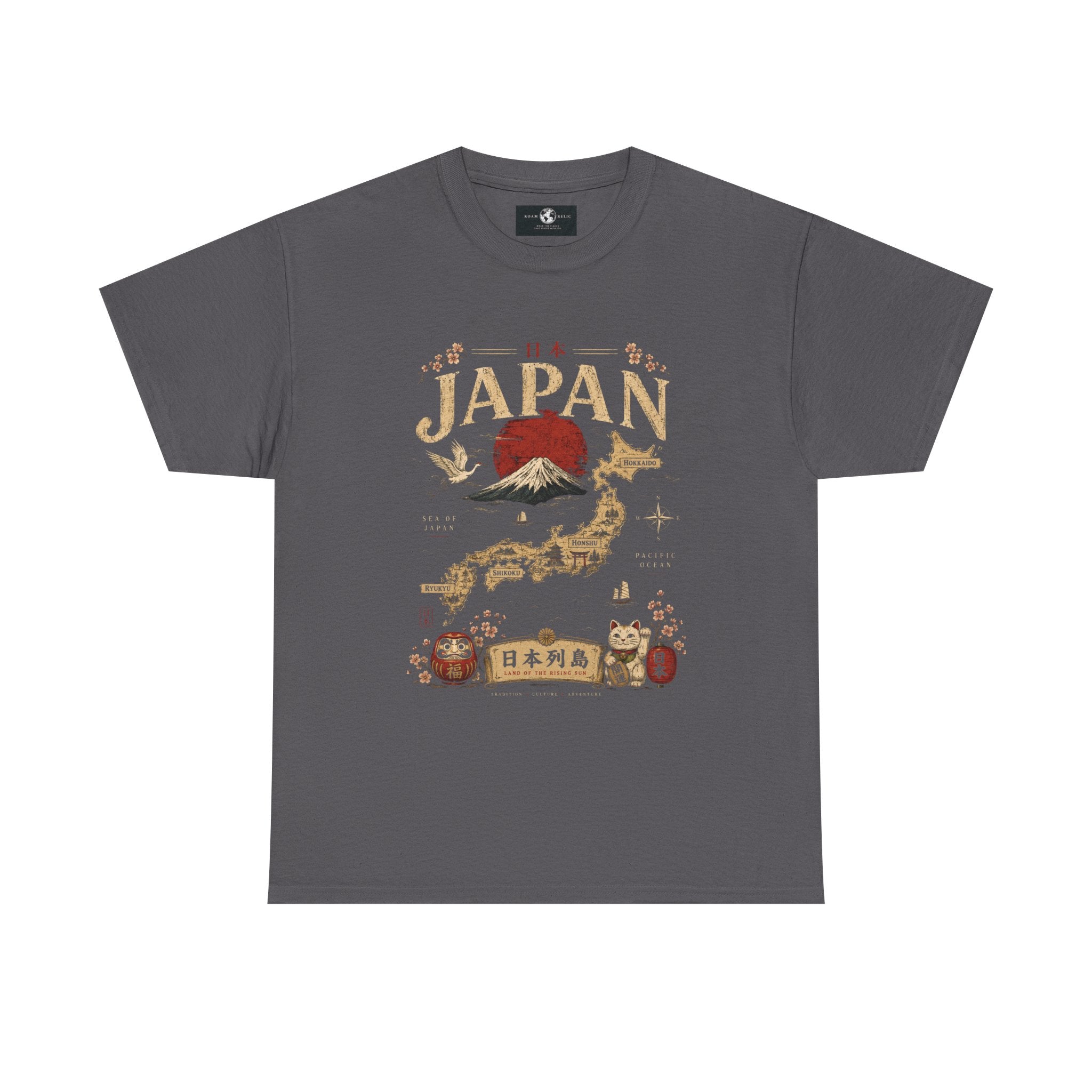 Japan Vintage Graphic Tee — Mount Fuji, Maneki-Neko & Kanji Travel Shirt
