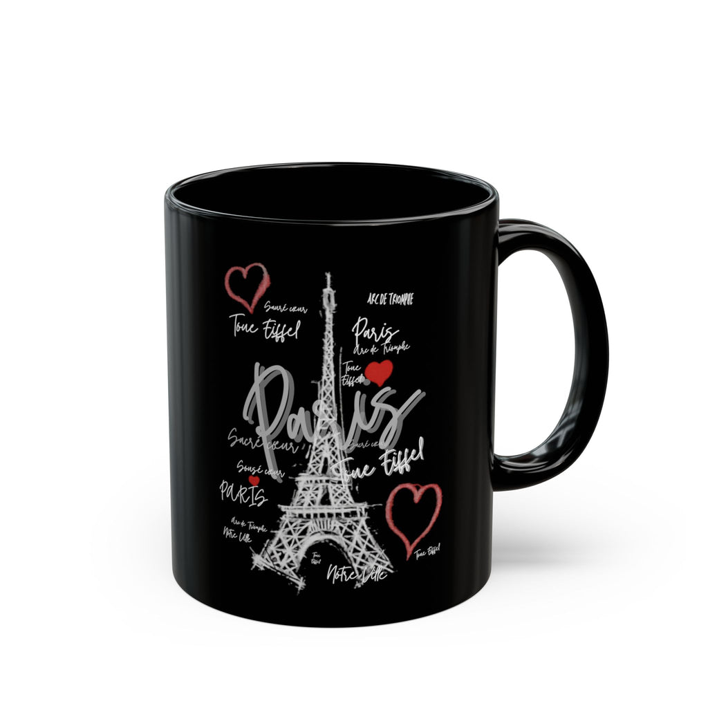 Paris Eiffel Tower Heart Black Mug — Romantic France Coffee Cup (11oz/15oz)