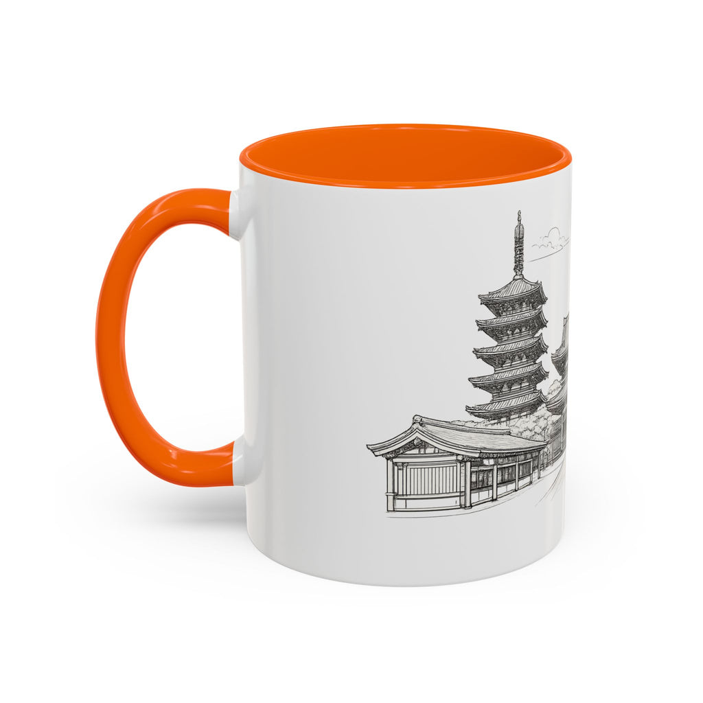 Senso-ji Temple Accent Coffee Mug — Asakusa Japan Minimal Outline Design (11/15oz)