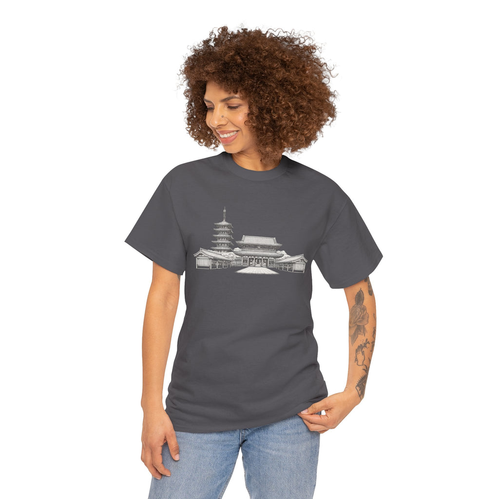 Senso‑ji Temple Outline Tee — Asakusa Japan Travel Graphic Shirt