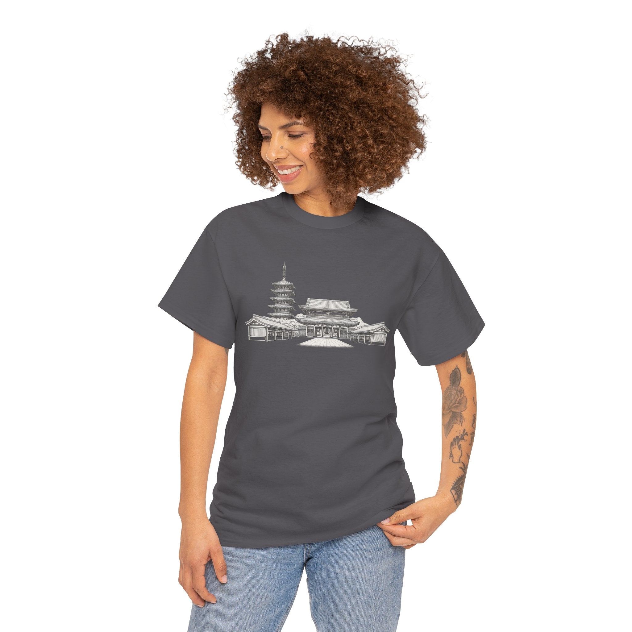 Senso‑ji Temple Outline Tee — Asakusa Japan Travel Graphic Shirt