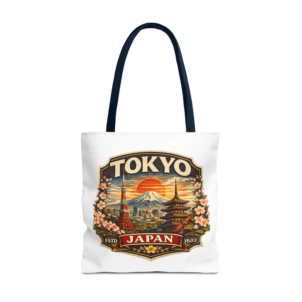 Tokyo Japan Scenic Tote Bag – Vintage Mount Fuji & Cherry Blossom Travel Tote