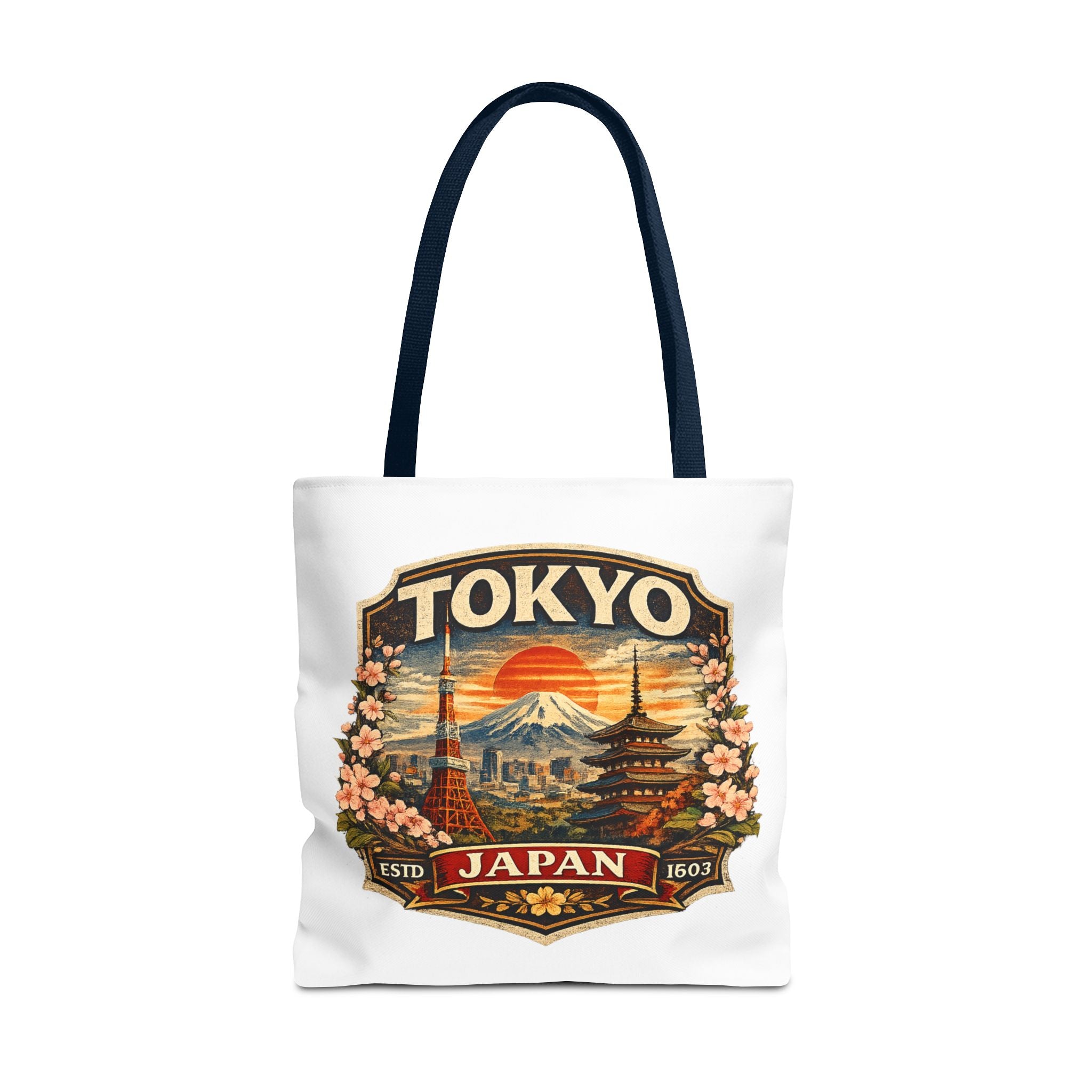 Tokyo Japan Scenic Tote Bag – Vintage Mount Fuji & Cherry Blossom Travel Tote