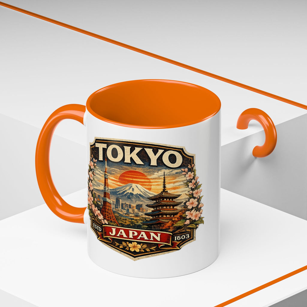 Tokyo Japan Accent Coffee Mug – Vintage Mount Fuji & Sakura Travel Souvenir (11/15oz)