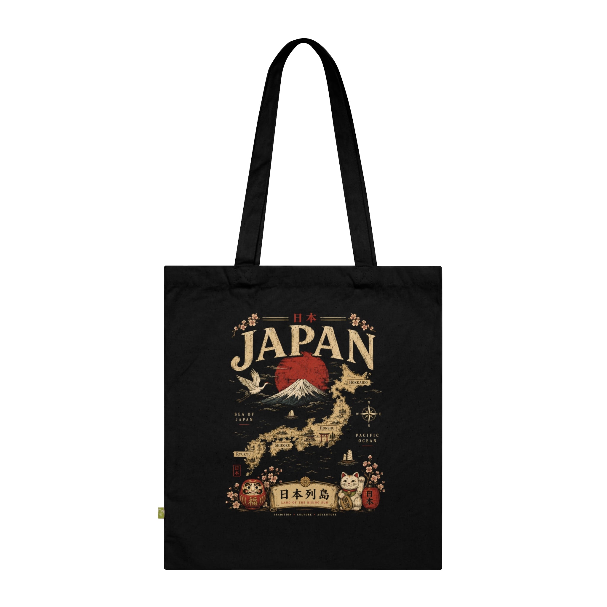 Japan Travel Tote Bag — Vintage Mount Fuji & Map Organic Cotton Tote