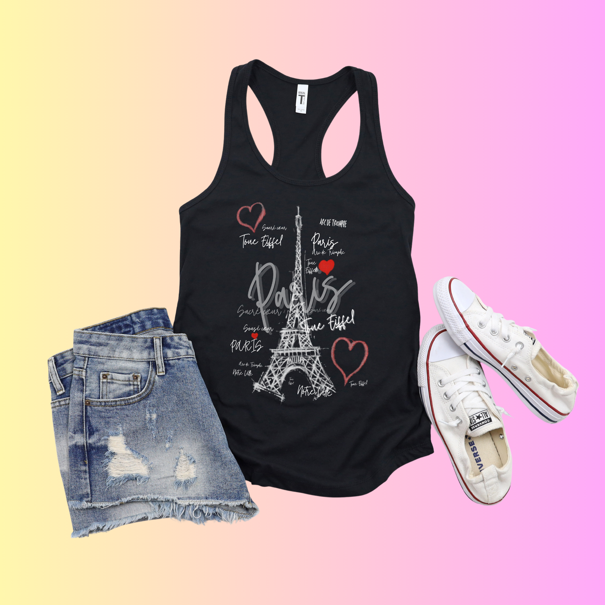 Paris Memories Racerback Tank — Chalky Graffiti Eiffel Tower Art