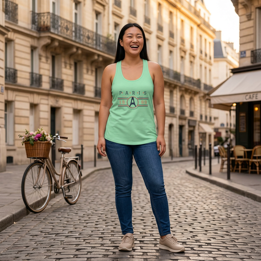 Paris 1889 Eiffel Tower Graphic Racerback Tank — Vintage History Tee