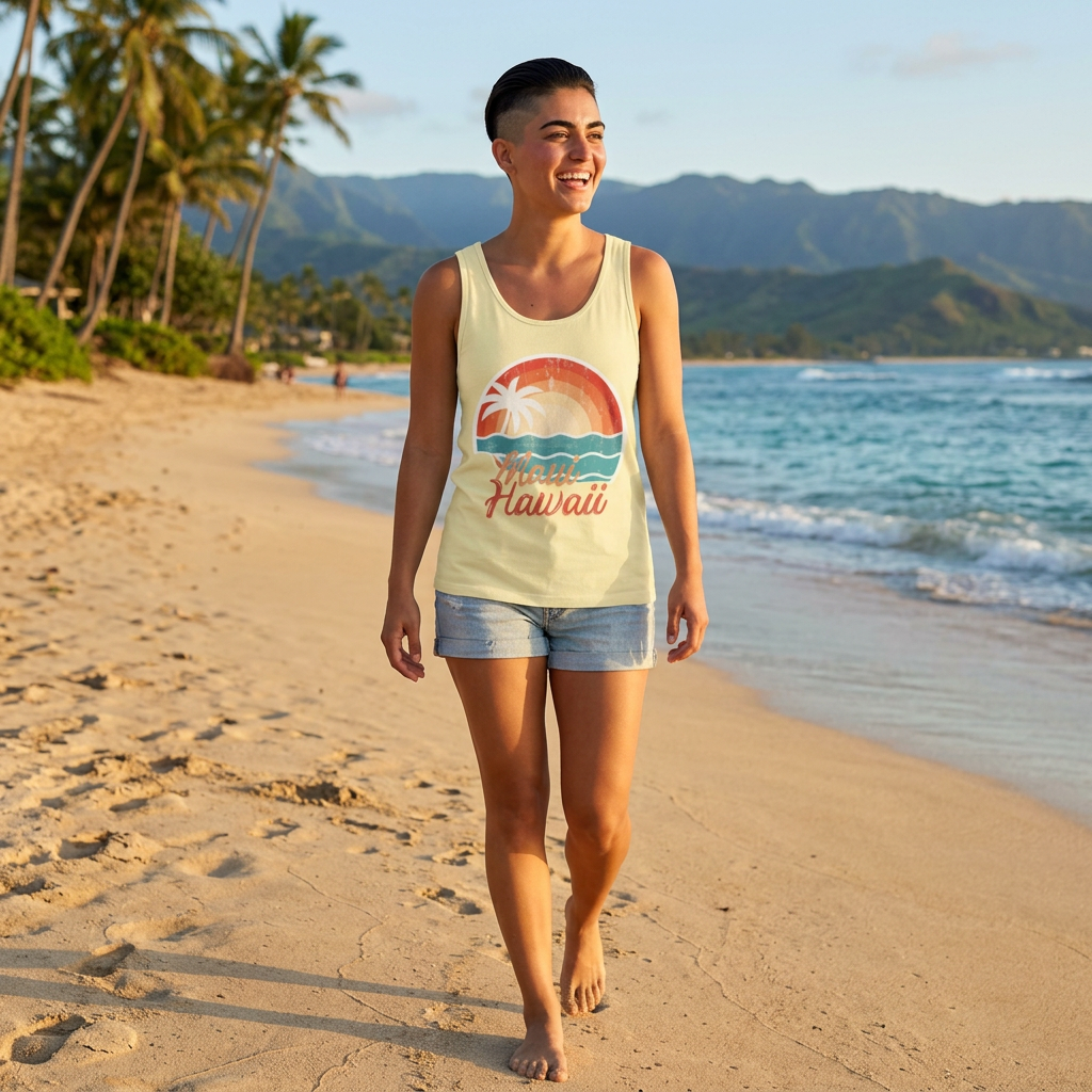 Maui Hawaii Retro Sunset Tank Top — Vintage Palm Beach Vacation Tee