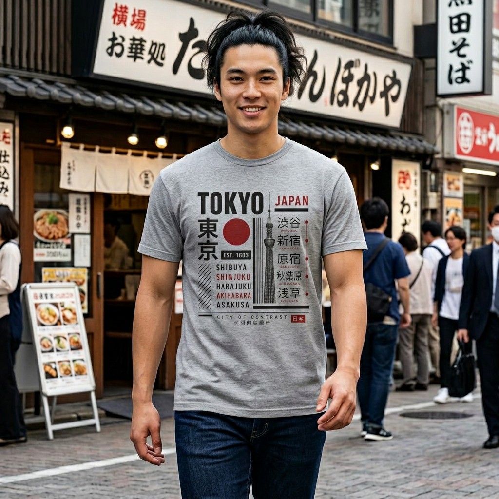 Tokyo Japan Graphic T-Shirt – Kanji City Names & Red Sun Travel Tee