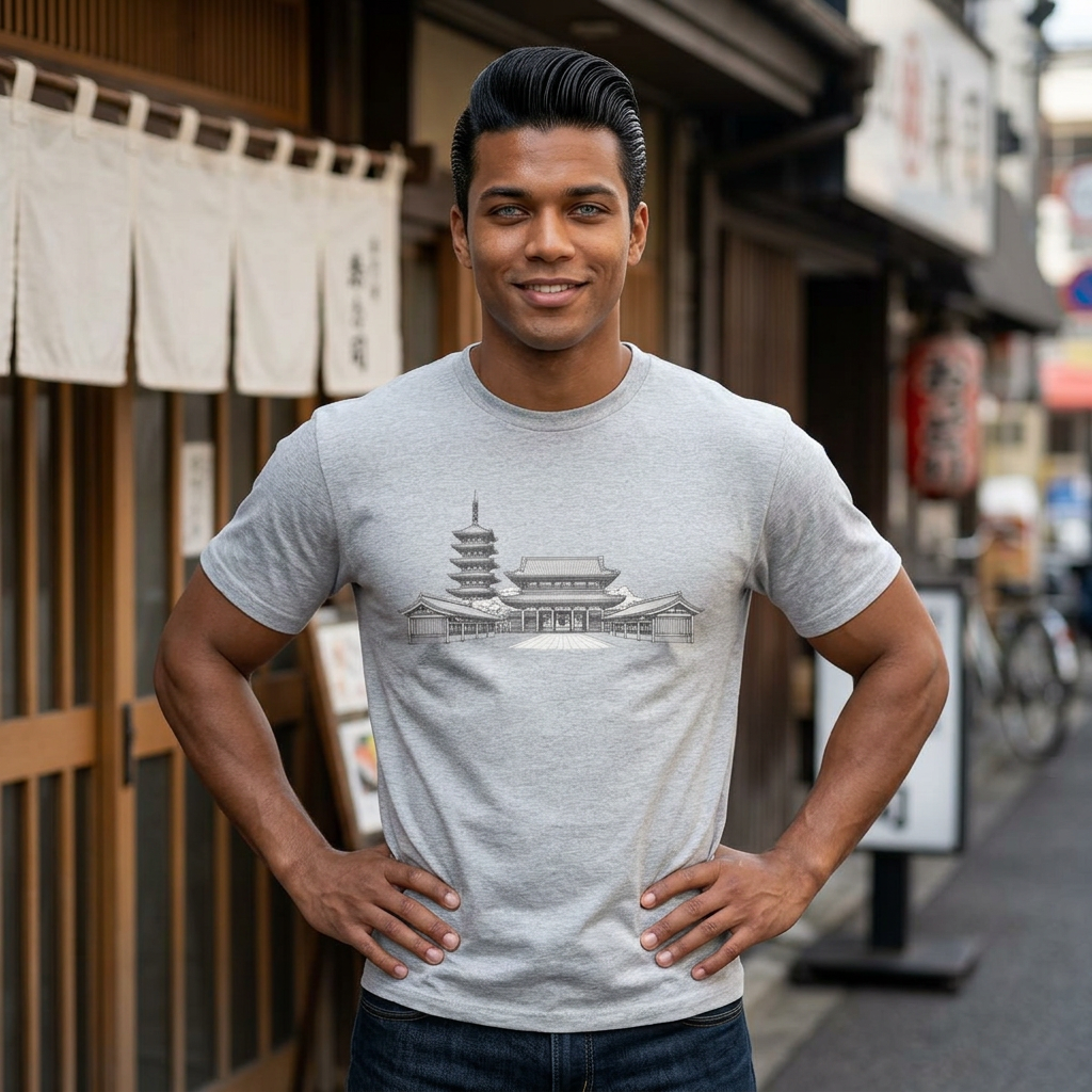 Senso-ji Temple Asakusa Japan Tee — Minimal Outline Japanese Landmark Shirt