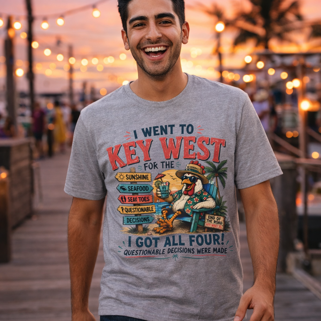 Key West Vacation T‑Shirt — "I Went to Key West for the Sunshine, Seafood, Six Toes & Questionable Decisions Were Made"
