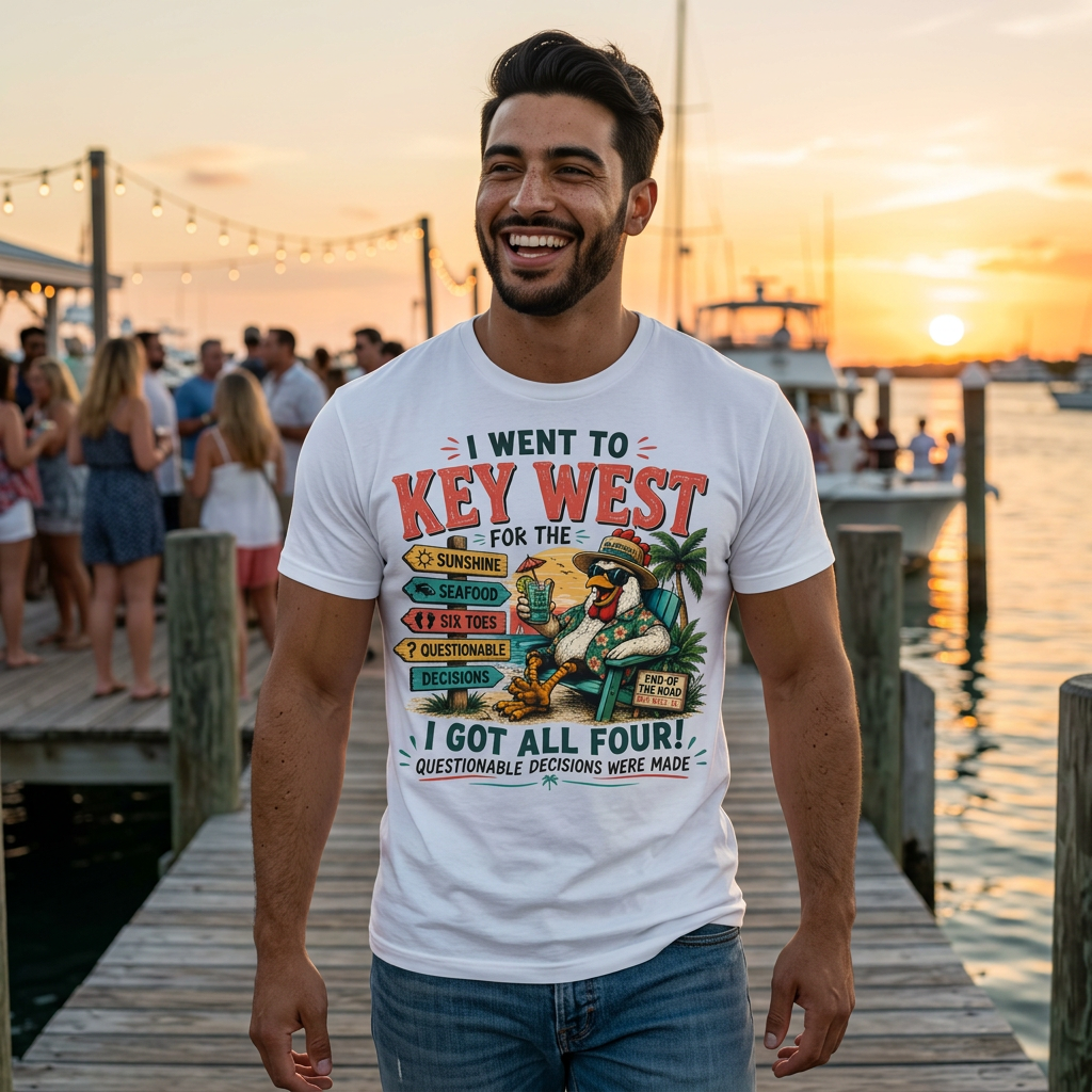 Key West Vacation T‑Shirt — "I Went to Key West for the Sunshine, Seafood, Six Toes & Questionable Decisions Were Made"