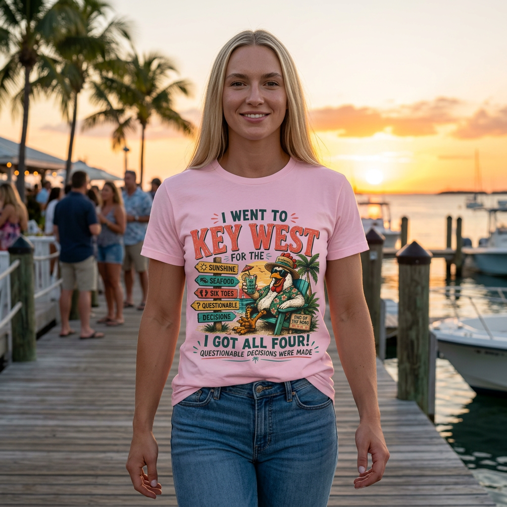 Key West Vacation T‑Shirt — "I Went to Key West for the Sunshine, Seafood, Six Toes & Questionable Decisions Were Made"