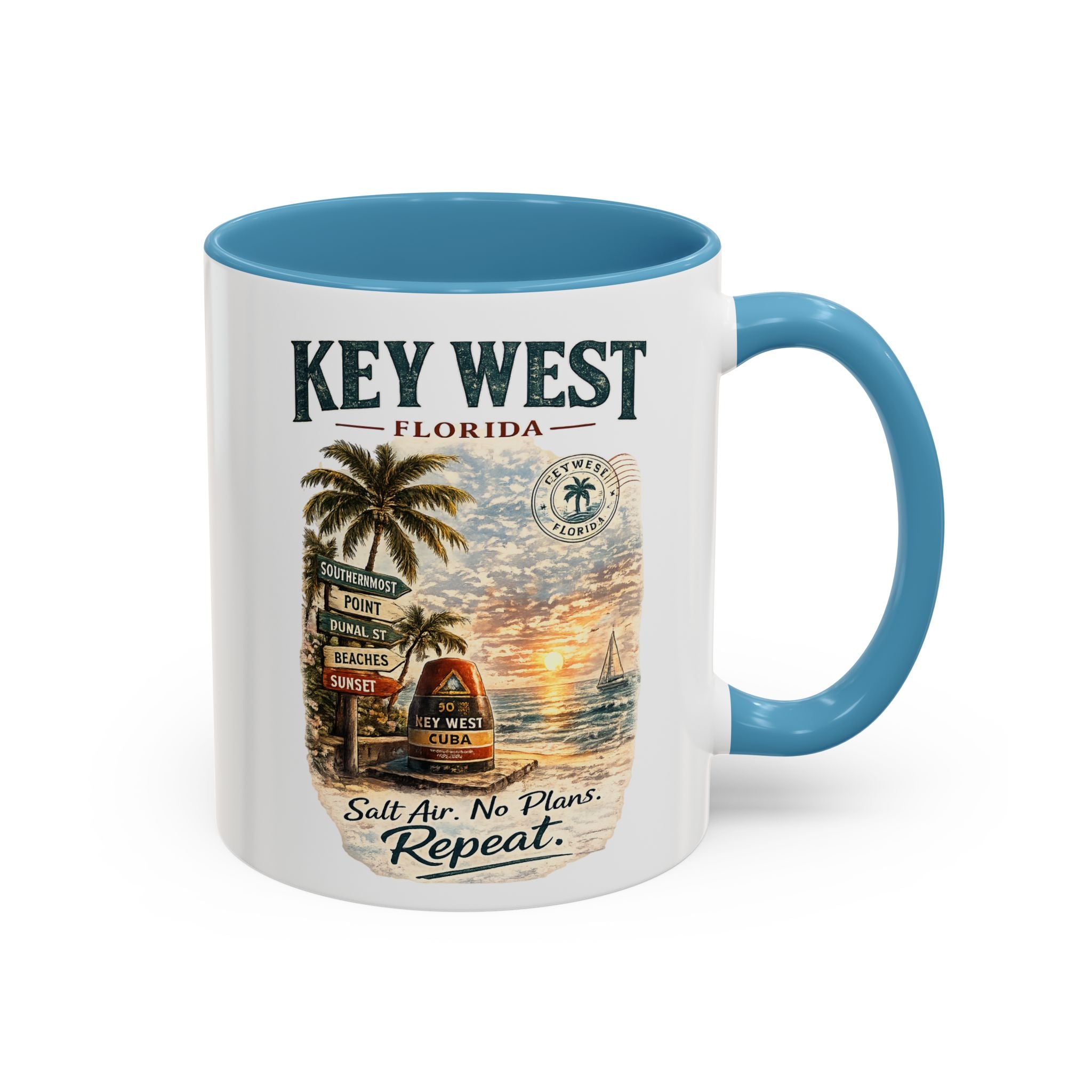 Key West Florida Coffee Mug - 'Salt Air. No Plans. Repeat.' Beach Souvenir Accent Mug (11/15oz)