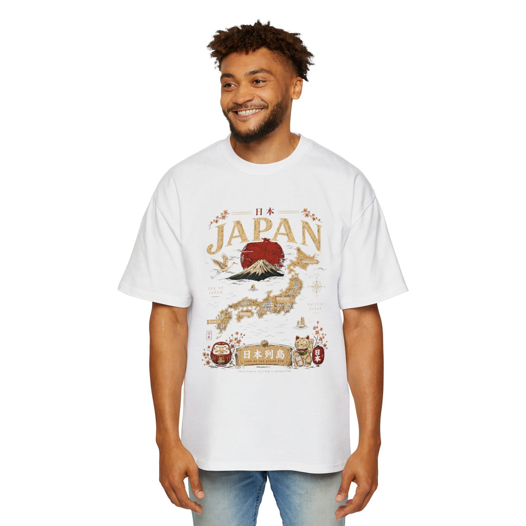 Japan Map Tee — Mount Fuji, Rising Sun & Lucky Cat Graphic T-Shirt