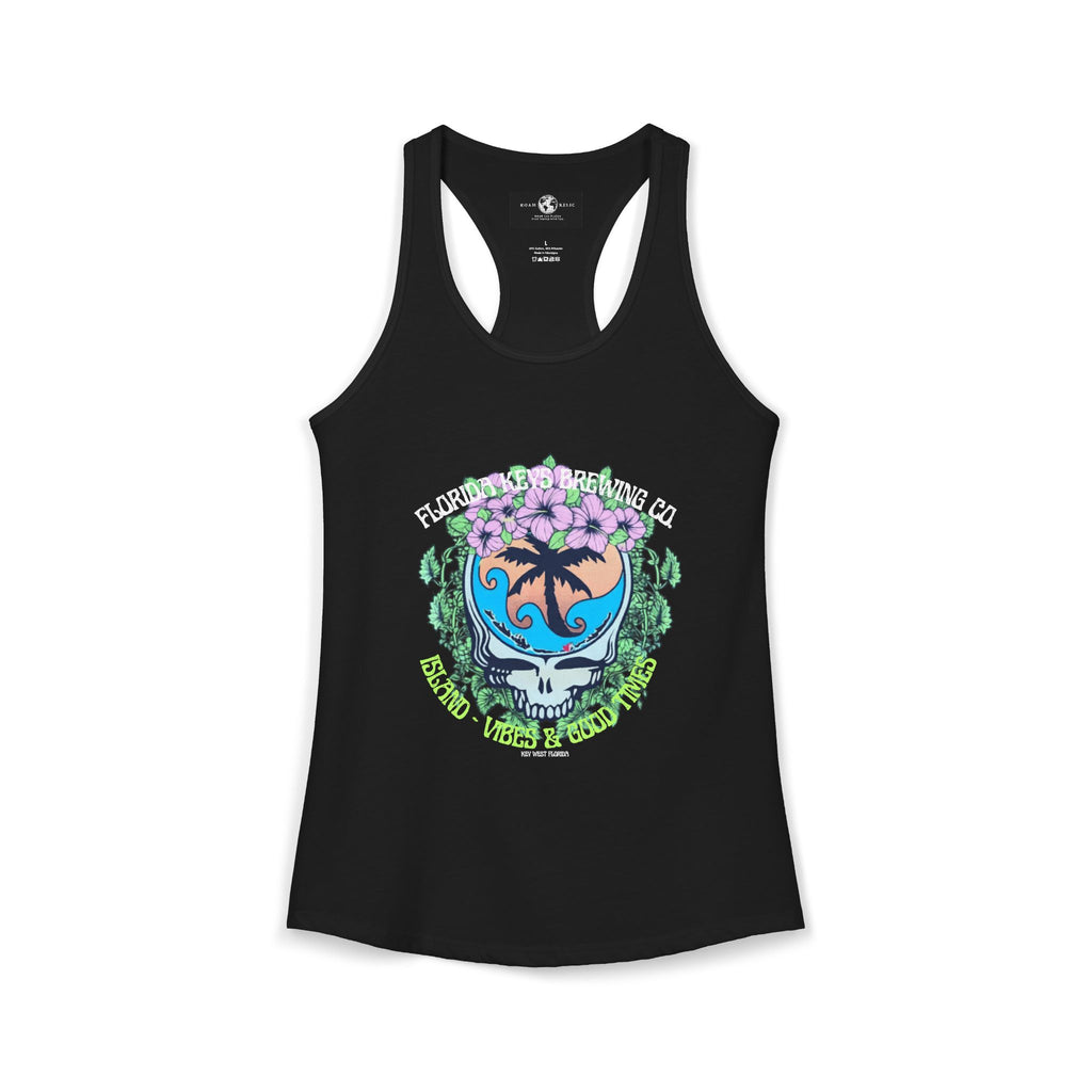 Island Vibes & Good Times Racerback Tank — Tropical Skull Graphic