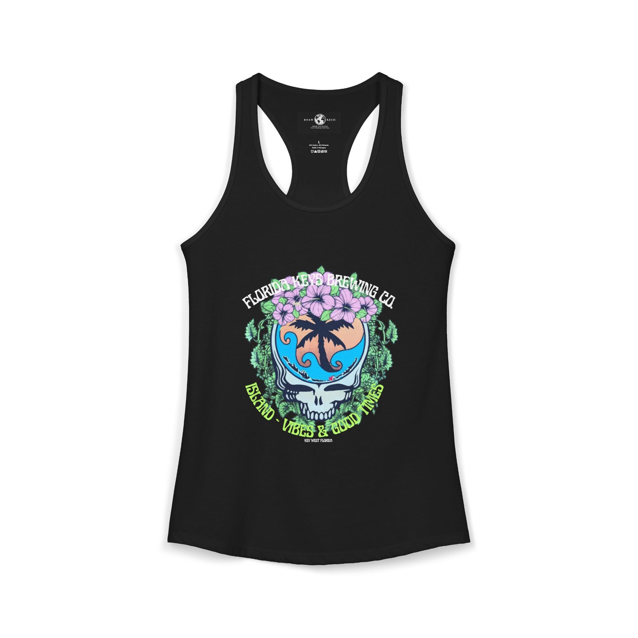 Island Vibes & Good Times Racerback Tank — Tropical Skull Graphic